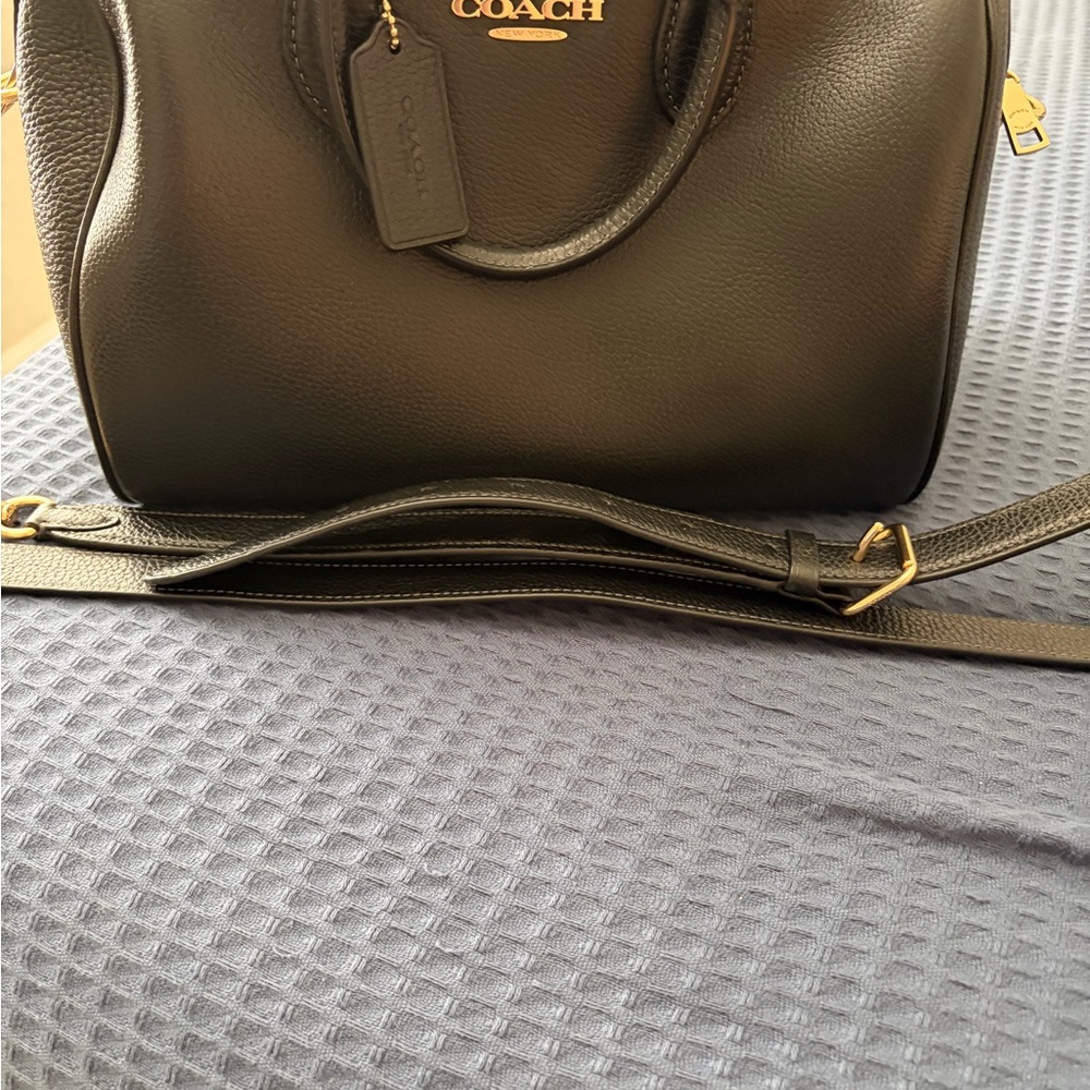 NWOT .. Coach Large Rowan .Black Leather Satchel with Gold Accents